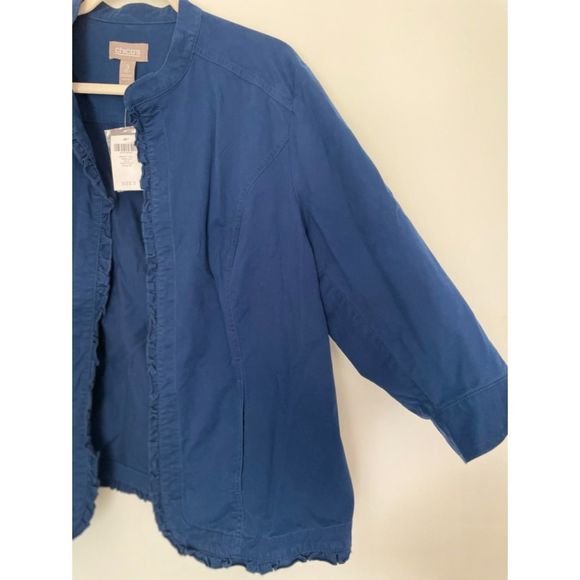 Chico's 3 Navy Open Ruffle Hem Blazer Jacket US XL/16 NEW Timeless Career D92 - Picture 10 of 14